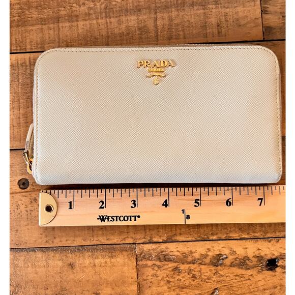 PRADA Saffiano Leather Long zip around Wallet in Cream - Picture 8 of 14